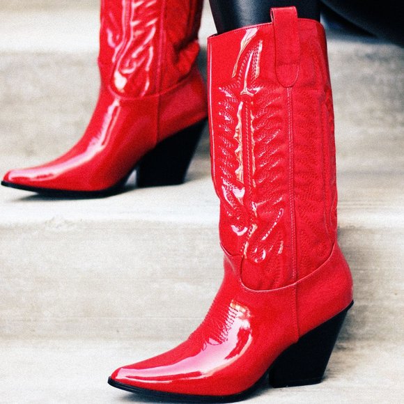 Red patent leather cowboy boots Clearance